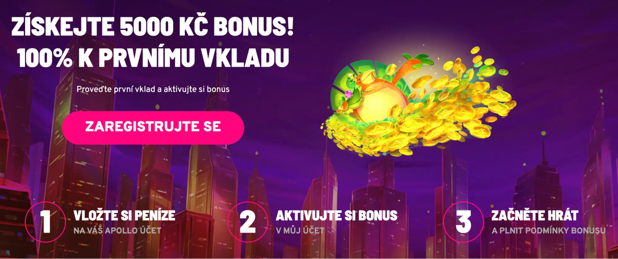 Apollo Games – získejte 5000 Kč a 100% bonus k prvnímu vkladu, postup aktivace ve třech krocích