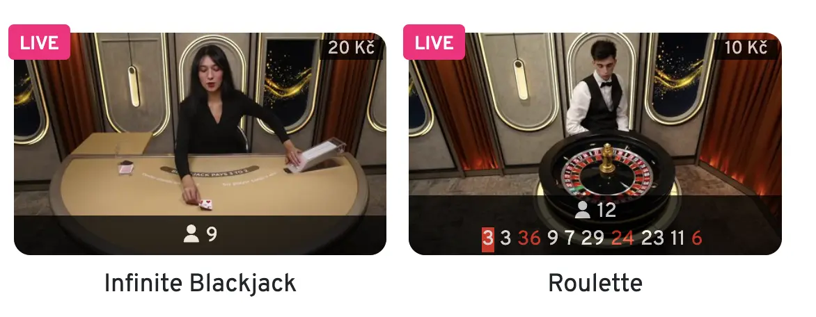 Apollo Games – živé kasino hry Infinite Blackjack a Roulette s minimální sázkou 20 Kč a 10 Kč