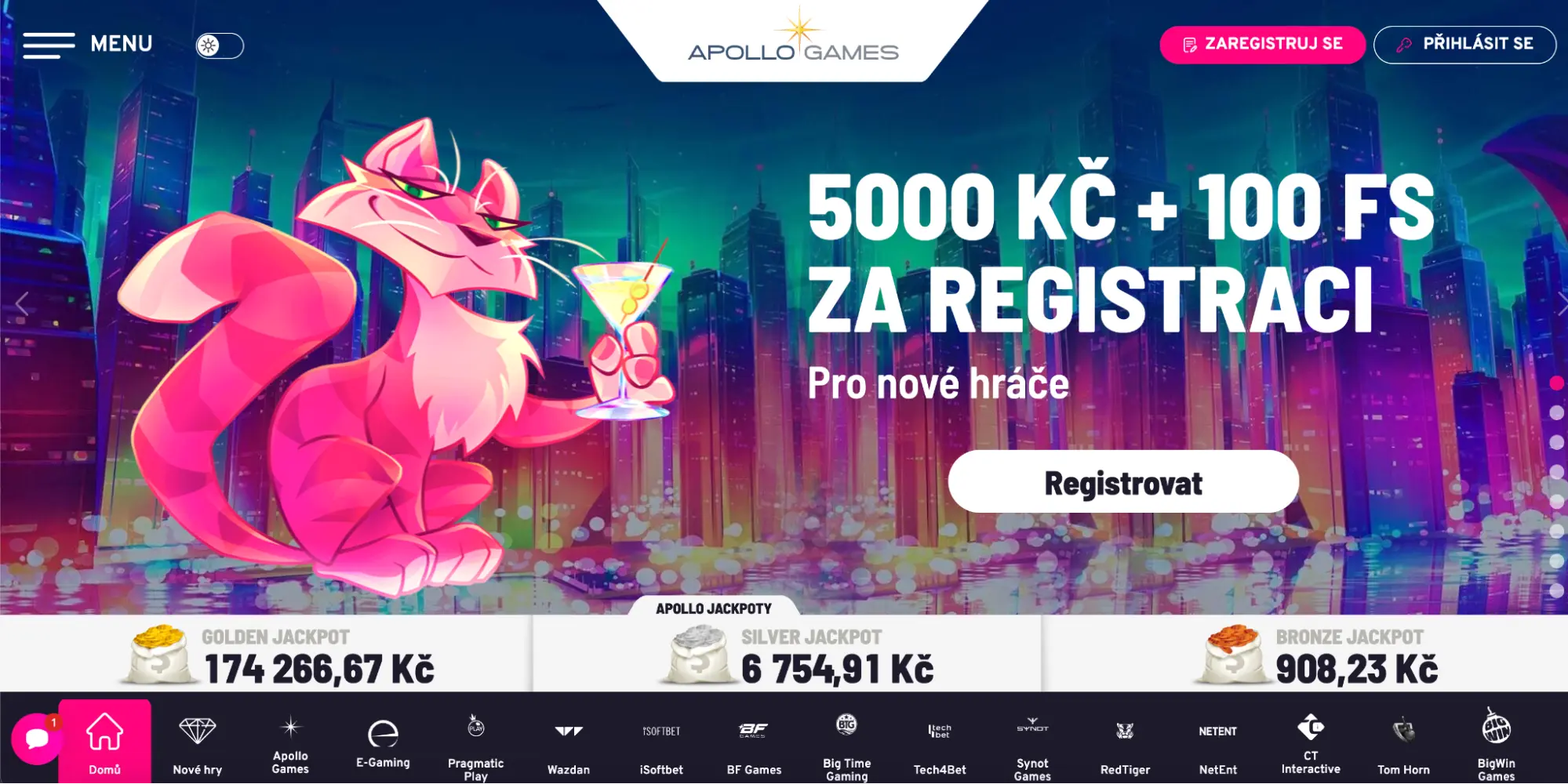 Apollo Games online casino – bonus 5000 Kč a 100 volných zatočení pro nové hráče