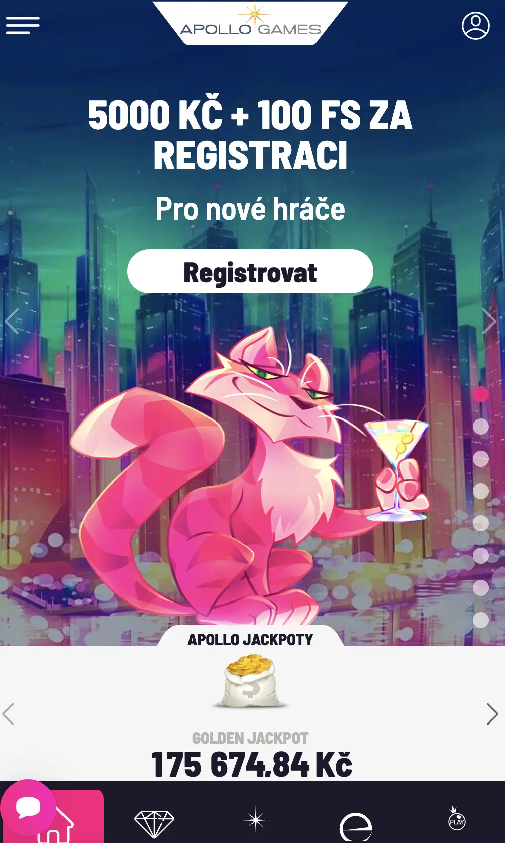 Získejte 5000 Kč a 100 free spinů za registraci v Apollo Games – sledujte aktuální jackpot Apollo Games – bonus 5000 Kč a 100 free spinů za registraci pro nové hráče, aktuální golden jackpot