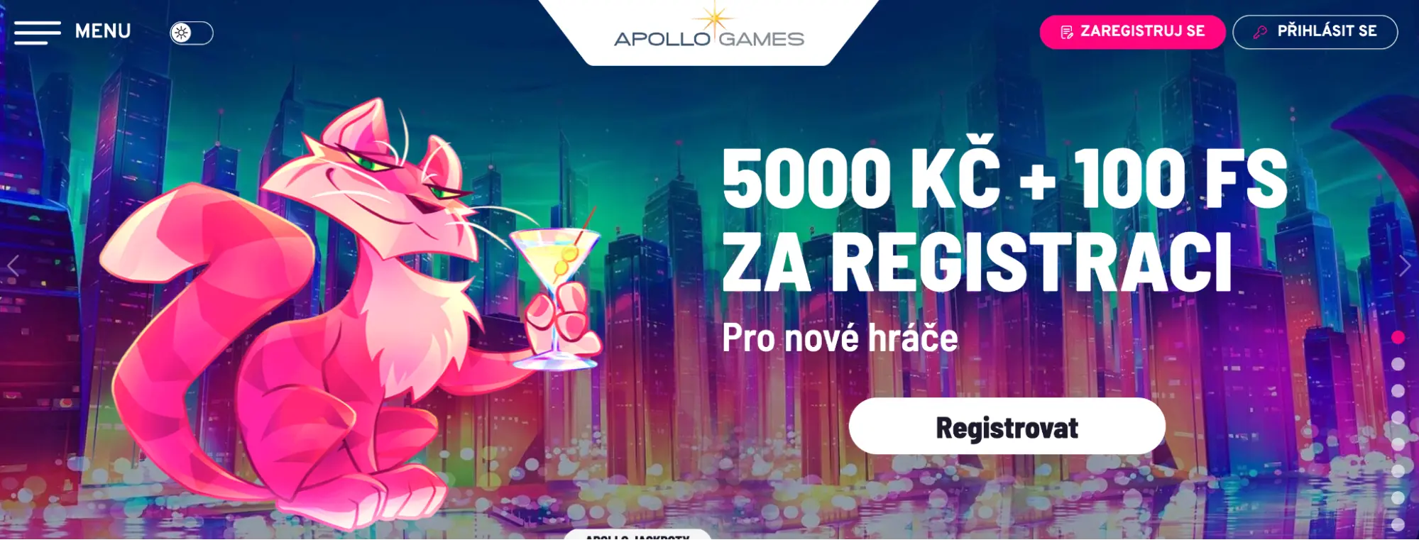 Apollo Games – bonus 5000 Kč a 100 free spinů za registraci pro nové hráče