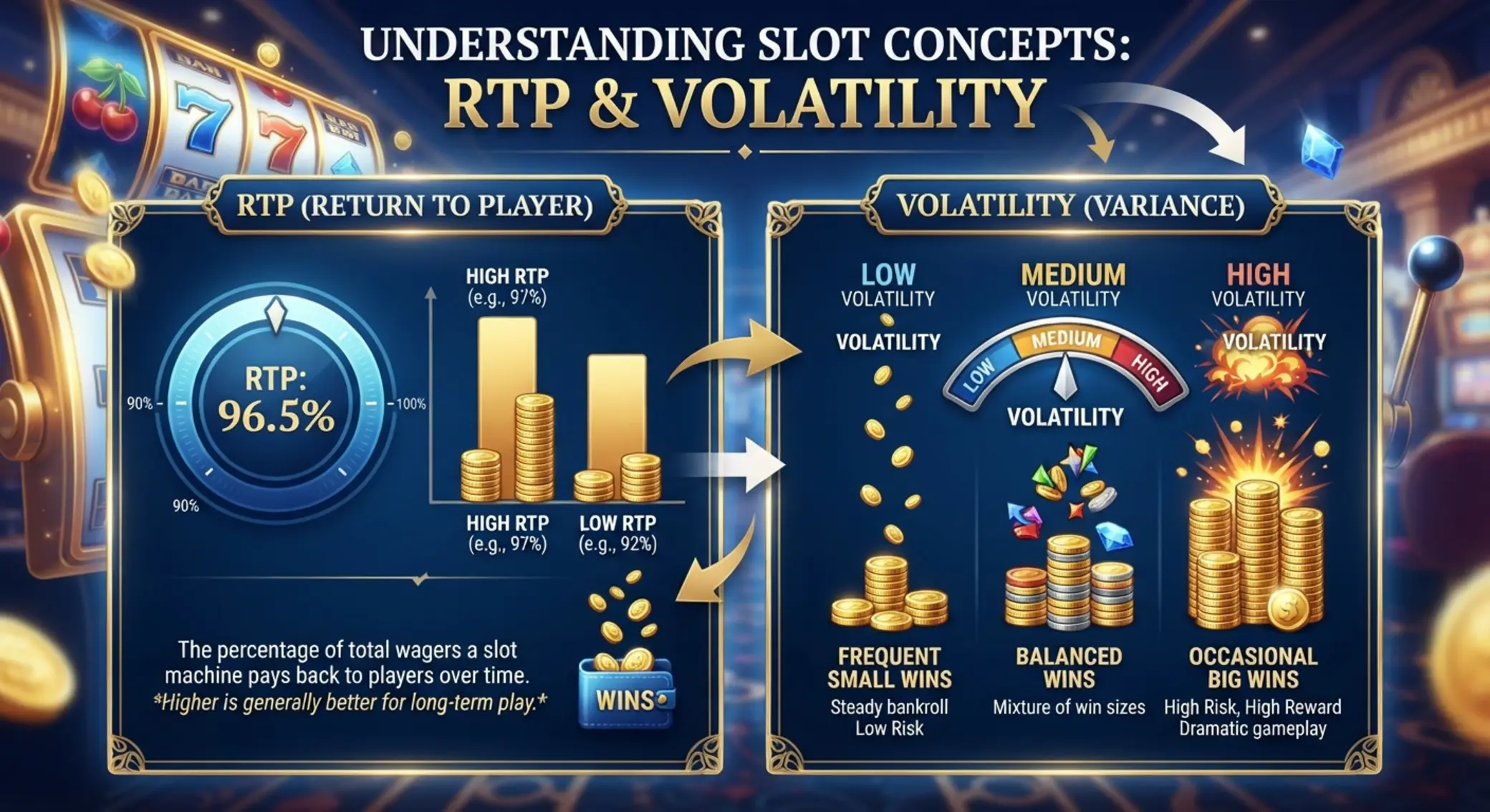 Vizuální vysvětlení RTP a volatility u online automatů