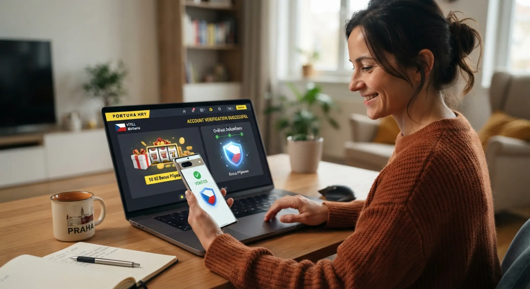 Ověření účtu na mobilu a notebooku s bonusem za registraci