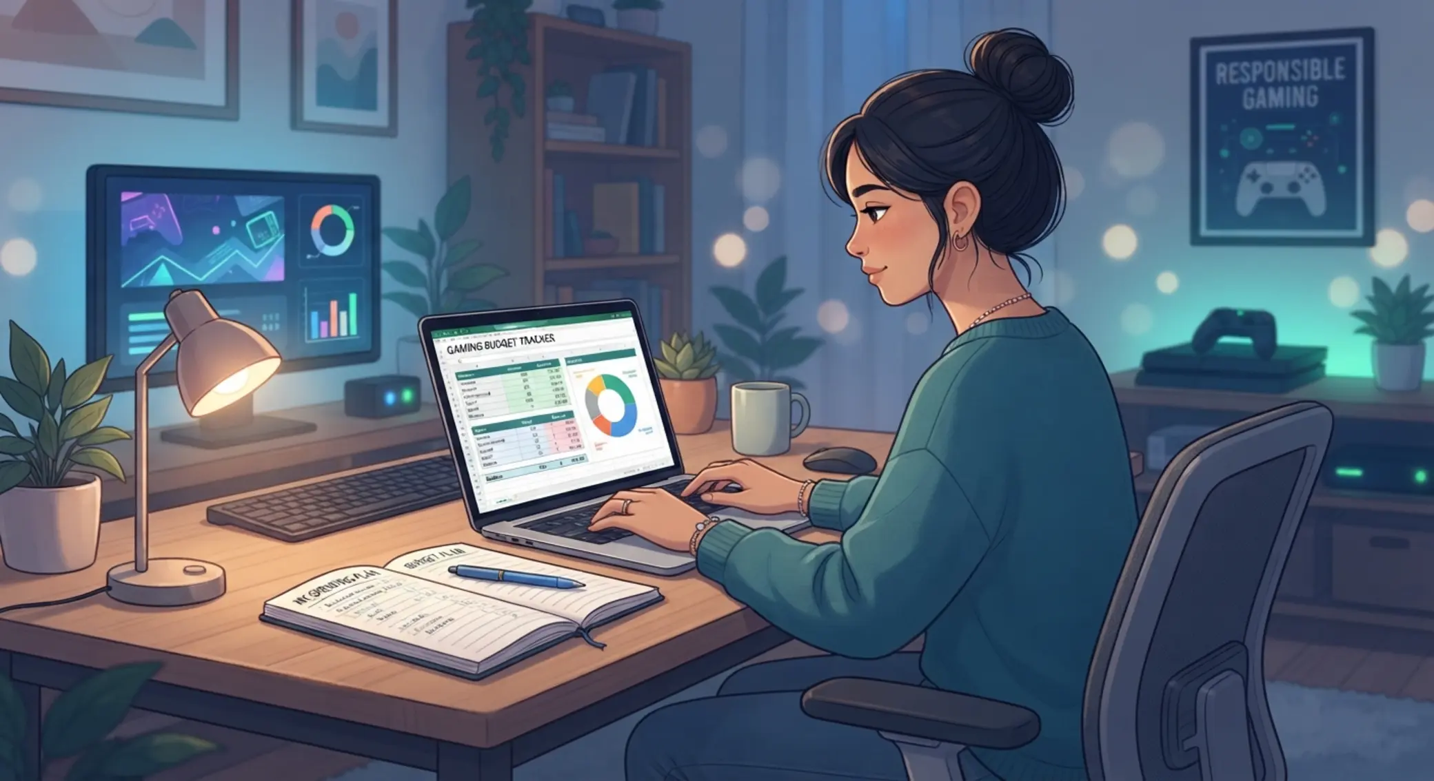Ilustrace zodpovědné hry a správy rozpočtu při online zábavě